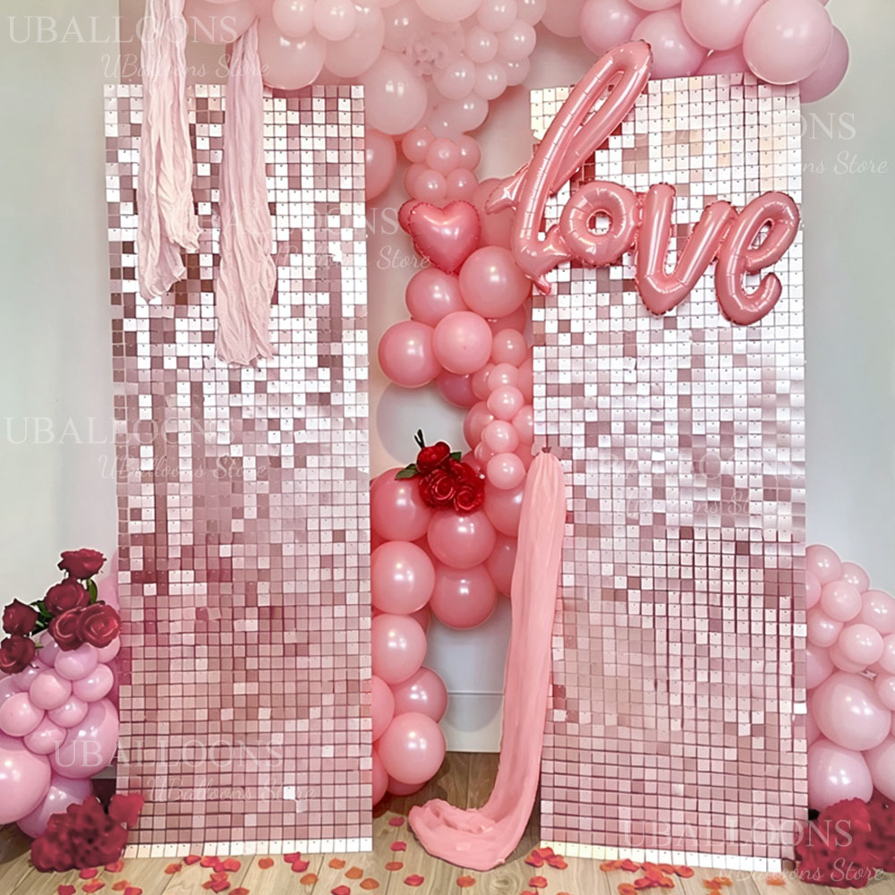 Sequin Fabric Panel - 6-24 adet Mat Gül Pembesi Işıltılı