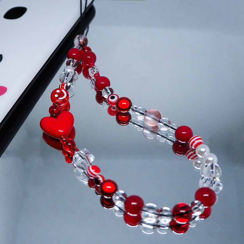 Pearl Trim Chain - Kırmızı temizle cep Y2k telefon süsü