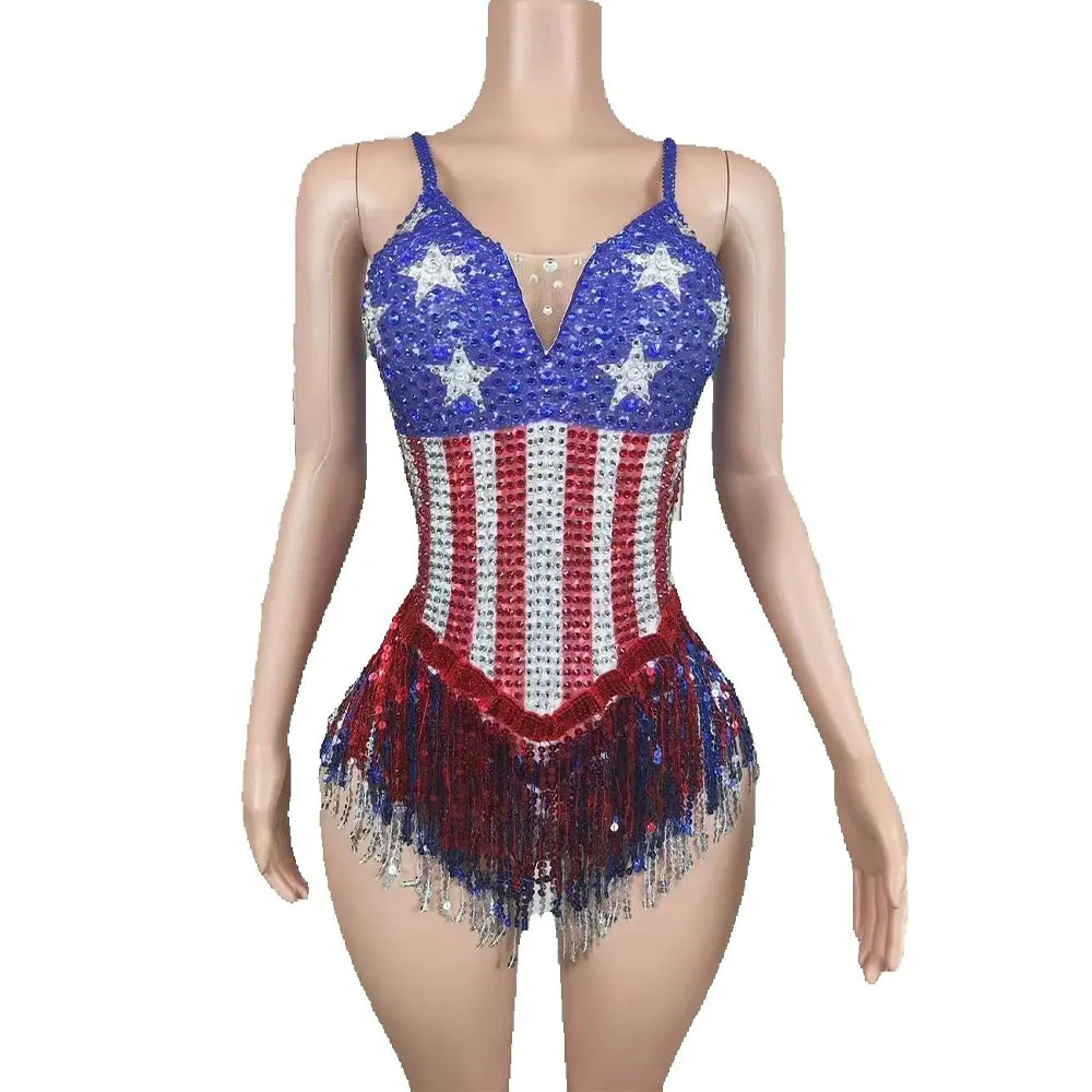 Rhinestone Banding Trim - Özelleştirilmiş Sparkly Rhinestones Püskül Bodysuit Kadınlar