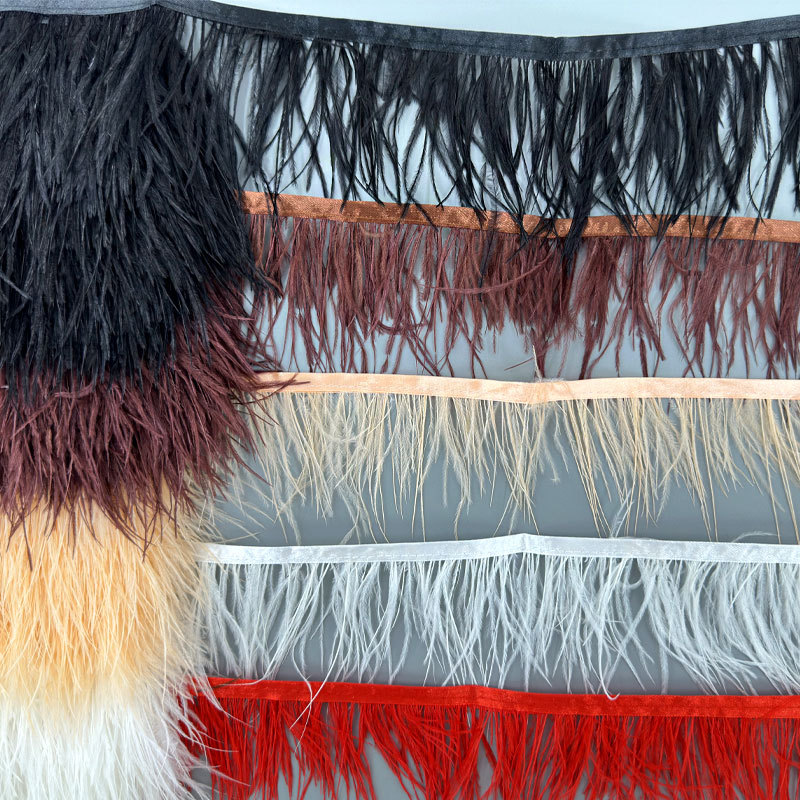 Fringe Ribbon Sewing - 1-10 M Renkli Devekuşu Tüyü Trim