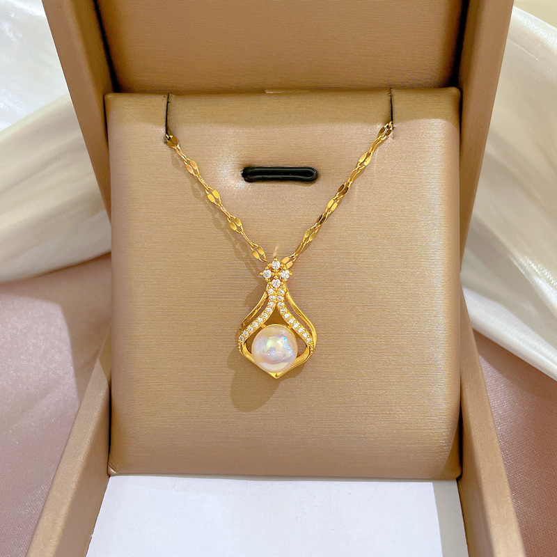 Pearl Trim Chain - Zarif kadın K14 Altın Renk Inci